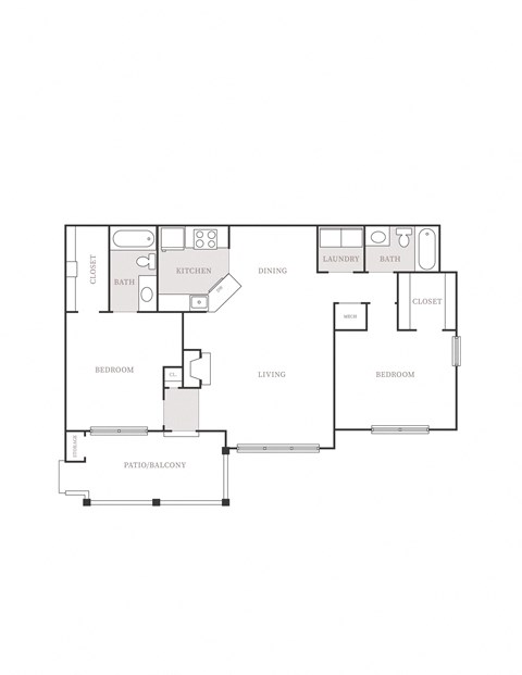 Floor plan for 2 beds, 2 baths, 1154 sqft